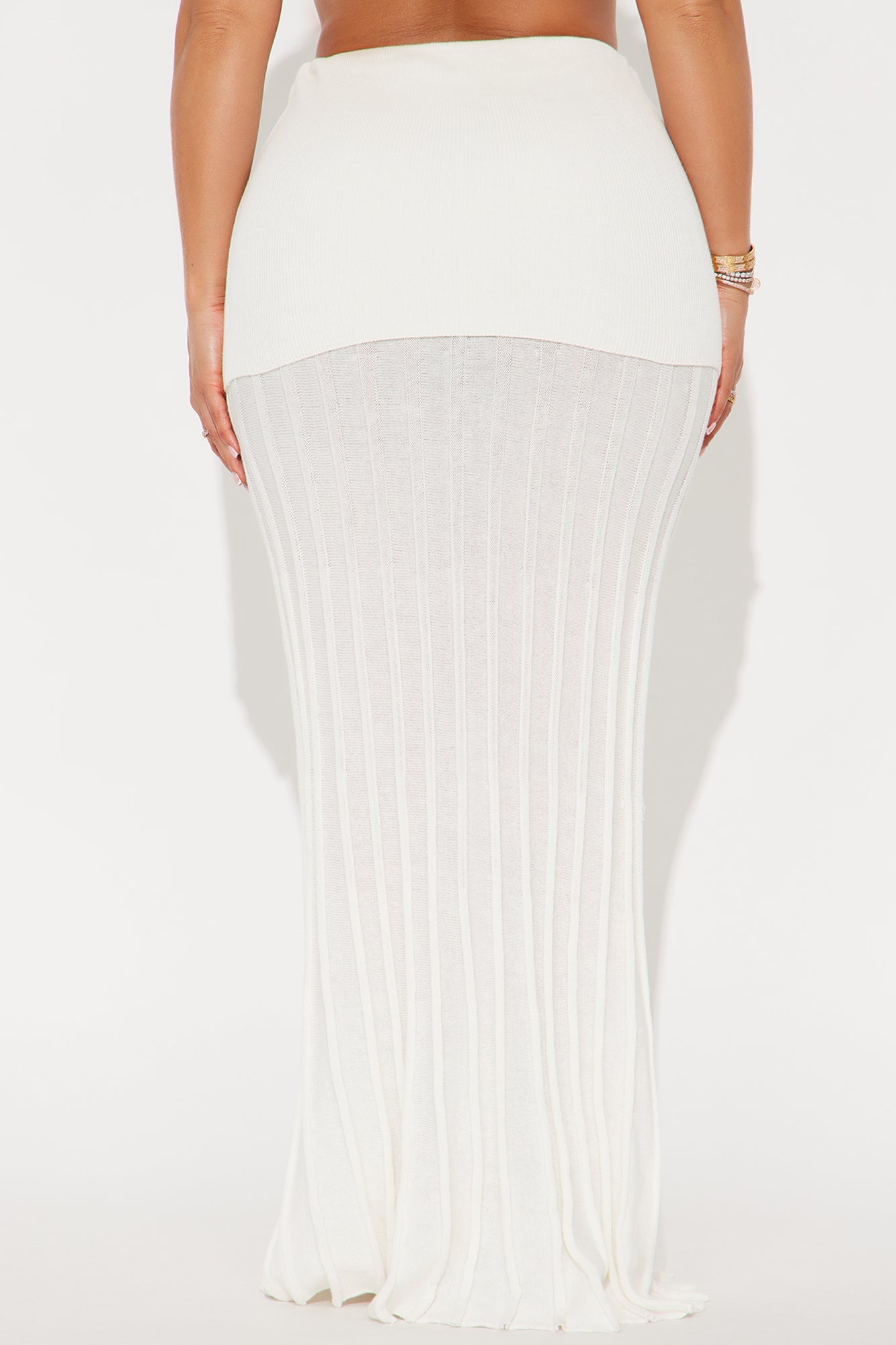 Lia Fold Over Waistband Maxi Skirt - Cream