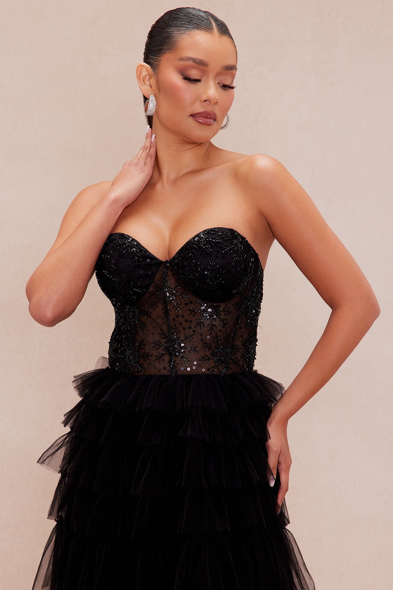 Eliza Embellished Tulle Gown - Black