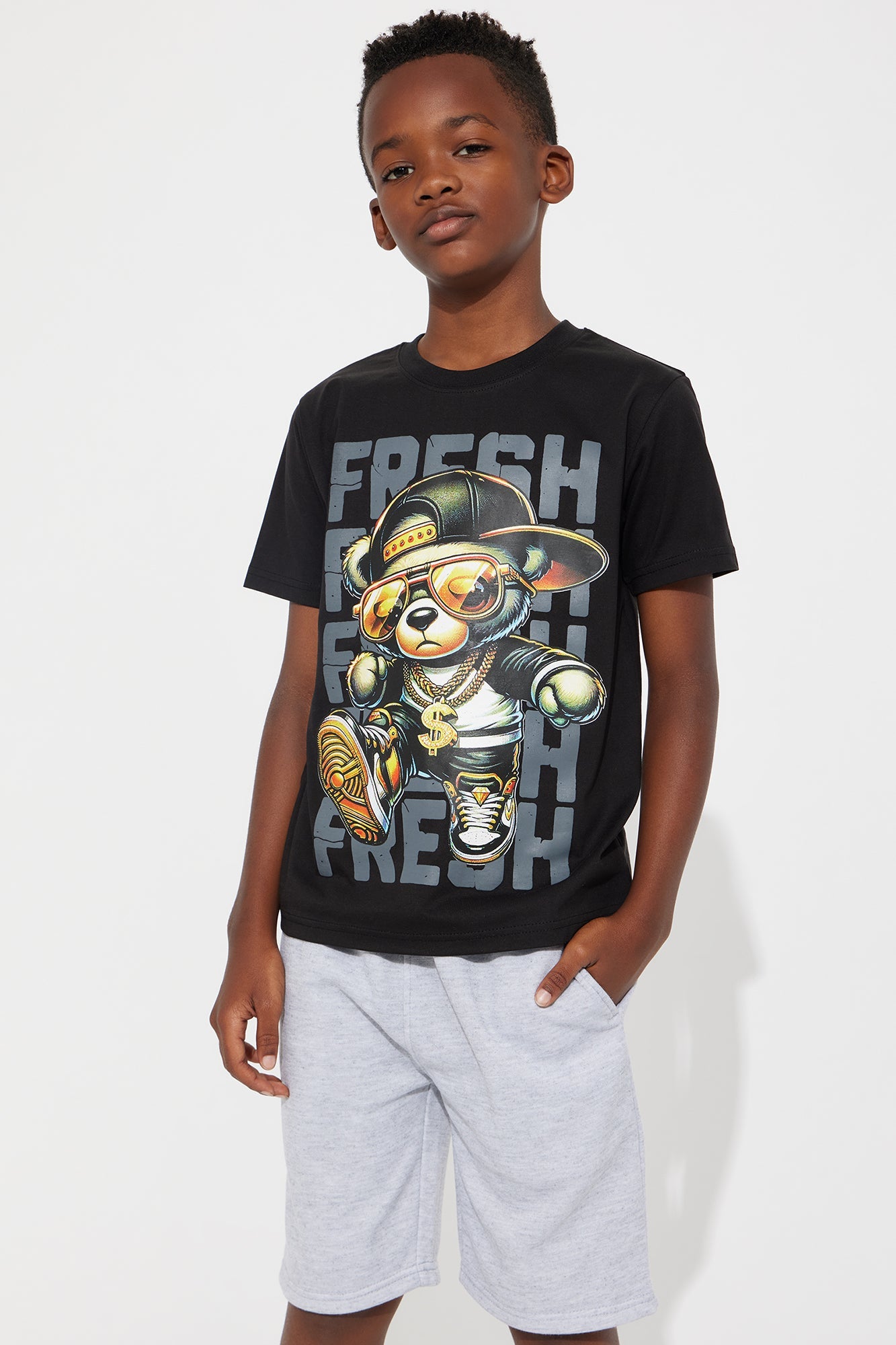 Mini The Freshest One Fleece Short Set - Black/Grey