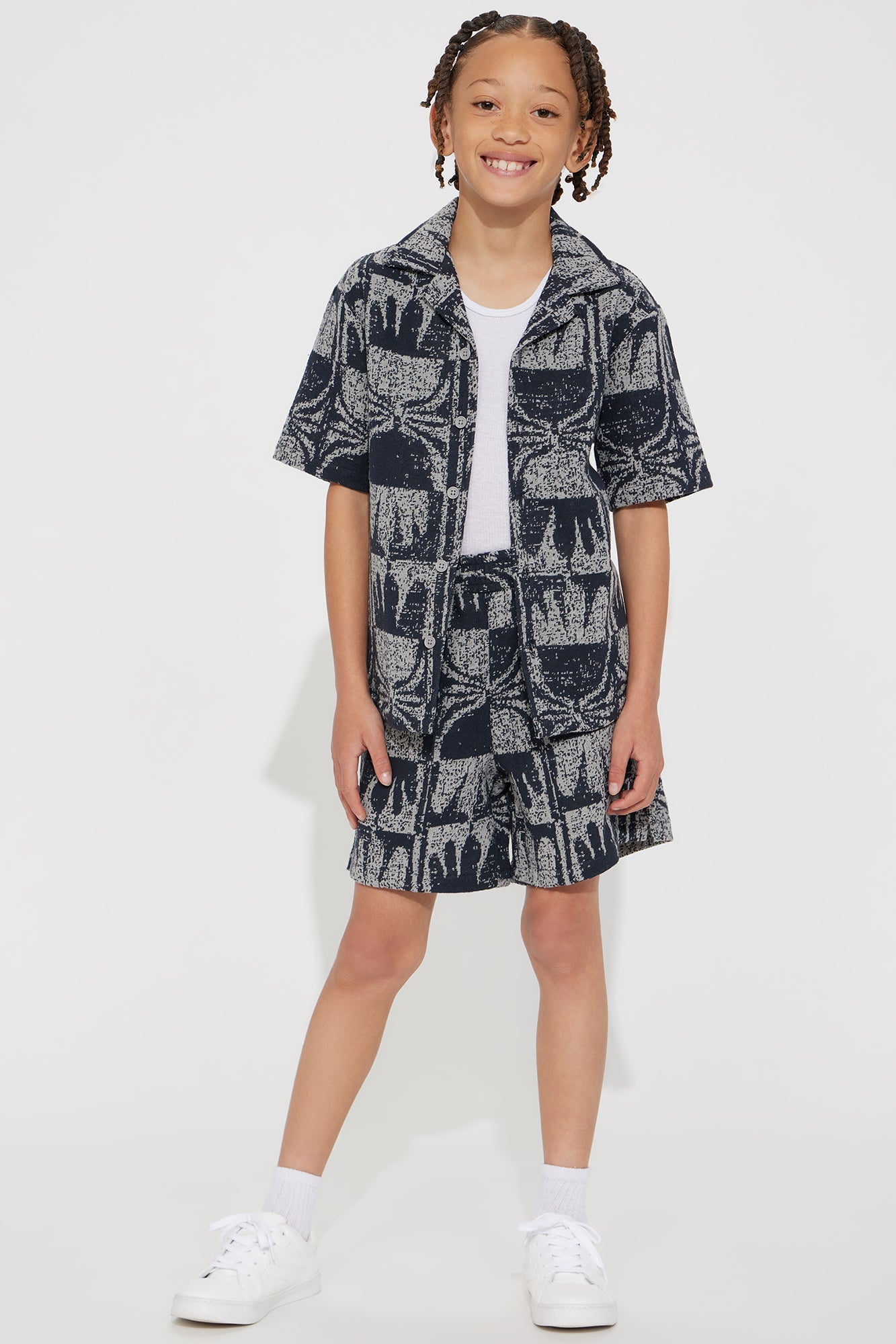 Mini Tribal Pattern Relaxed Shorts - Navy/combo