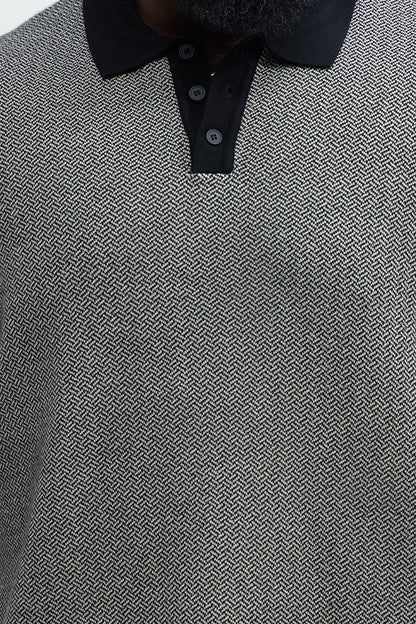 Harry Herringbone Button Down Sweater Polo - Black/combo