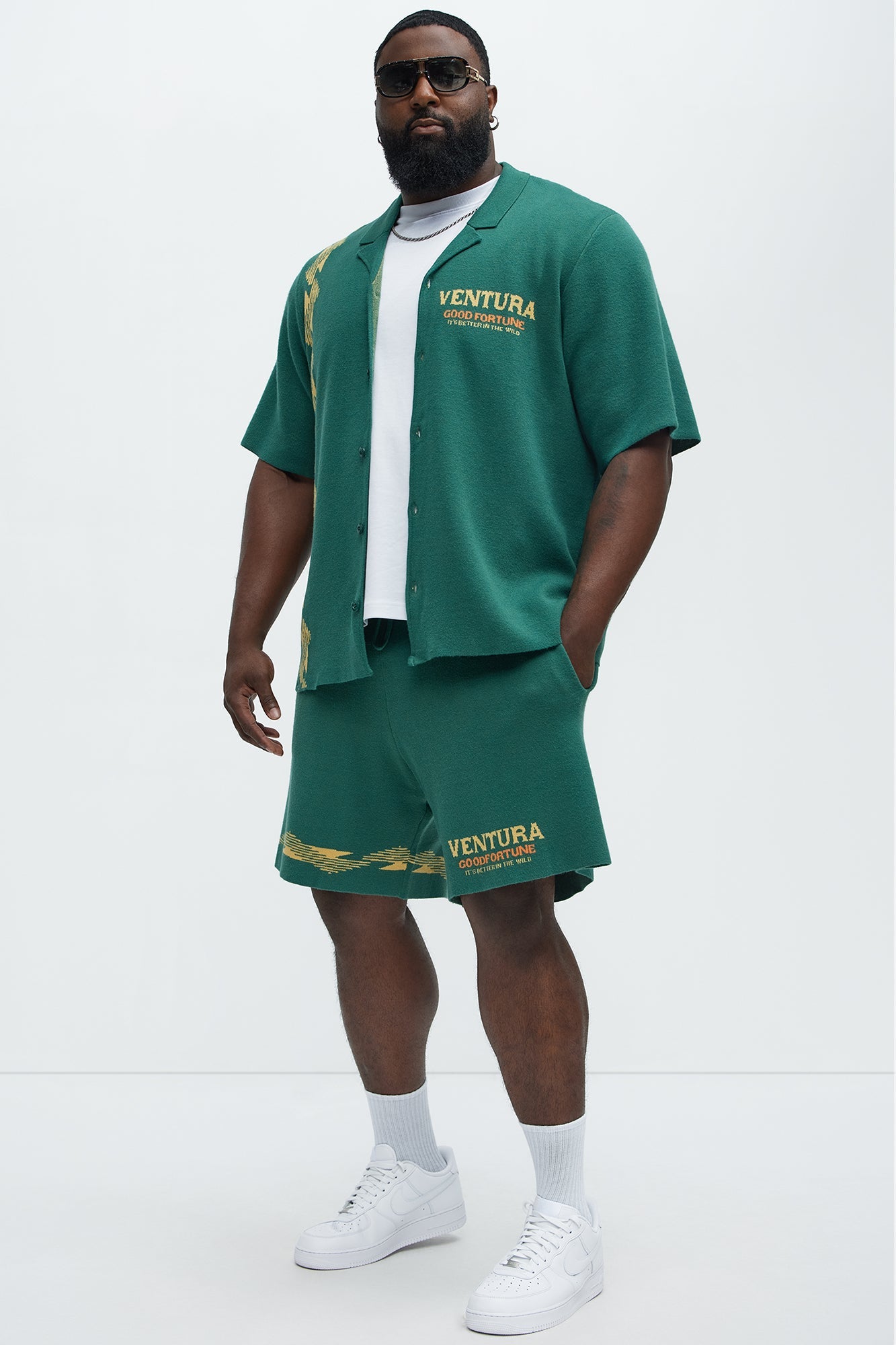 Dragon Palm Knitted Relaxed Shorts - Green/combo