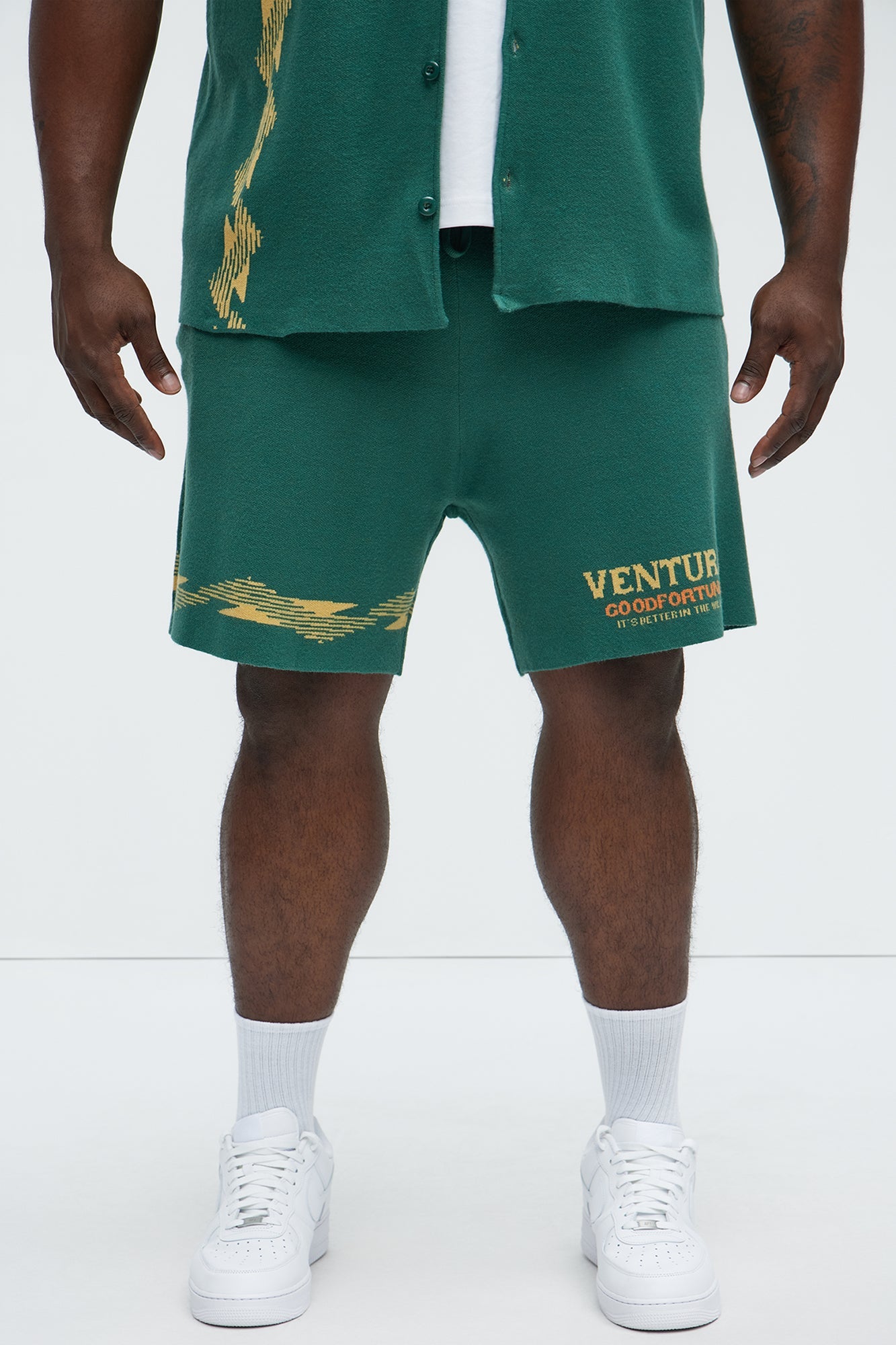 Dragon Palm Knitted Relaxed Shorts - Green/combo