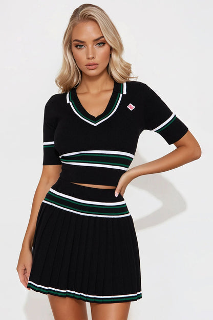 Trendy Babe Sweater Mini Skirt Set - Black