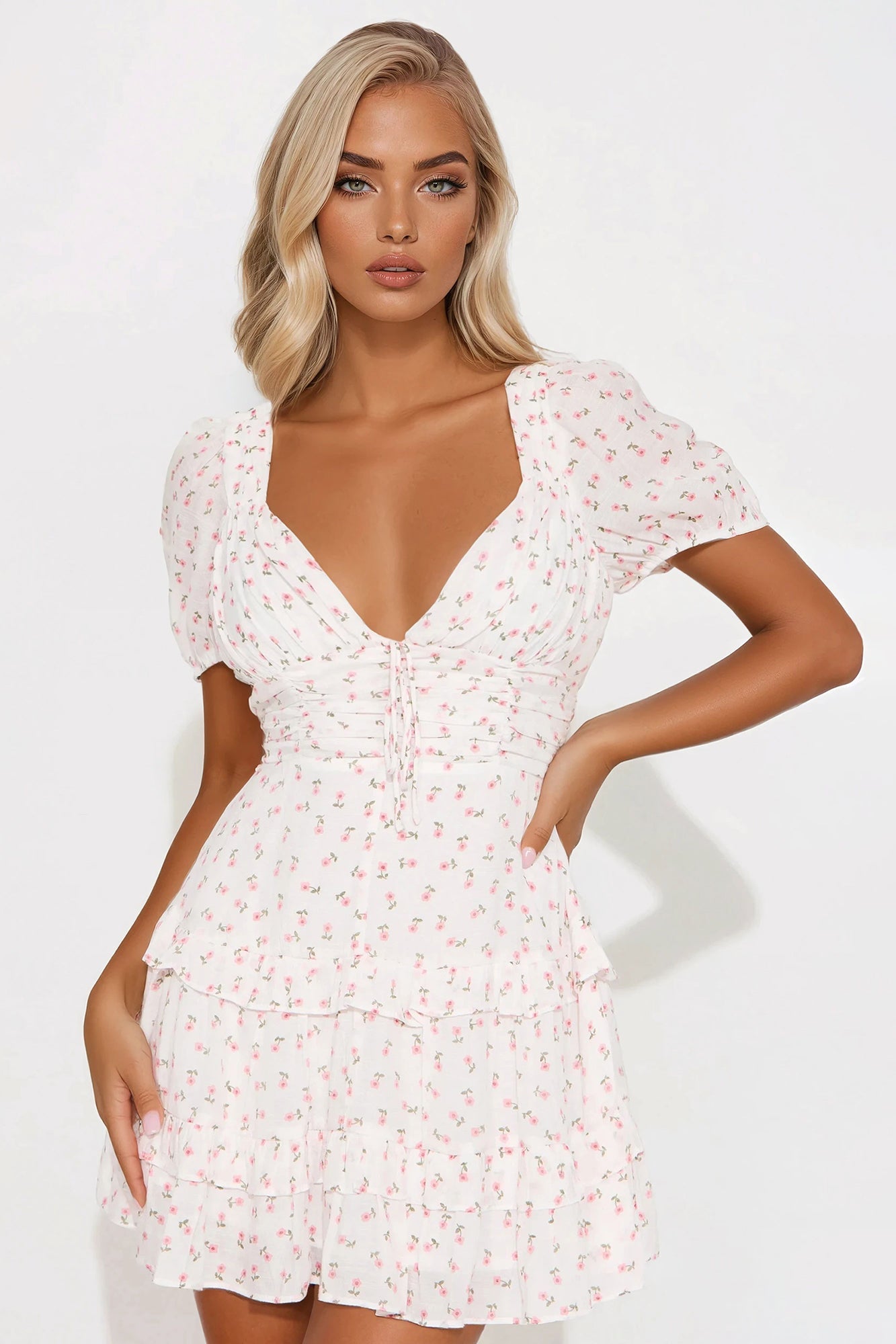 Alaya Floral Gauze Mini Dress - White/combo