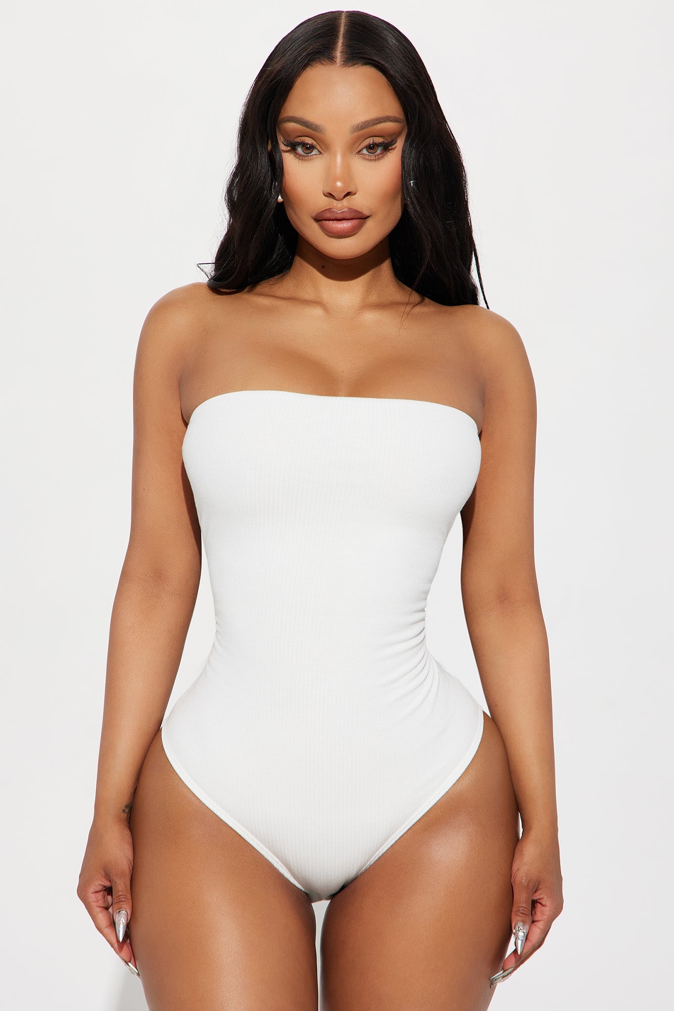 Demi Double Lined Tube Bodysuit - White
