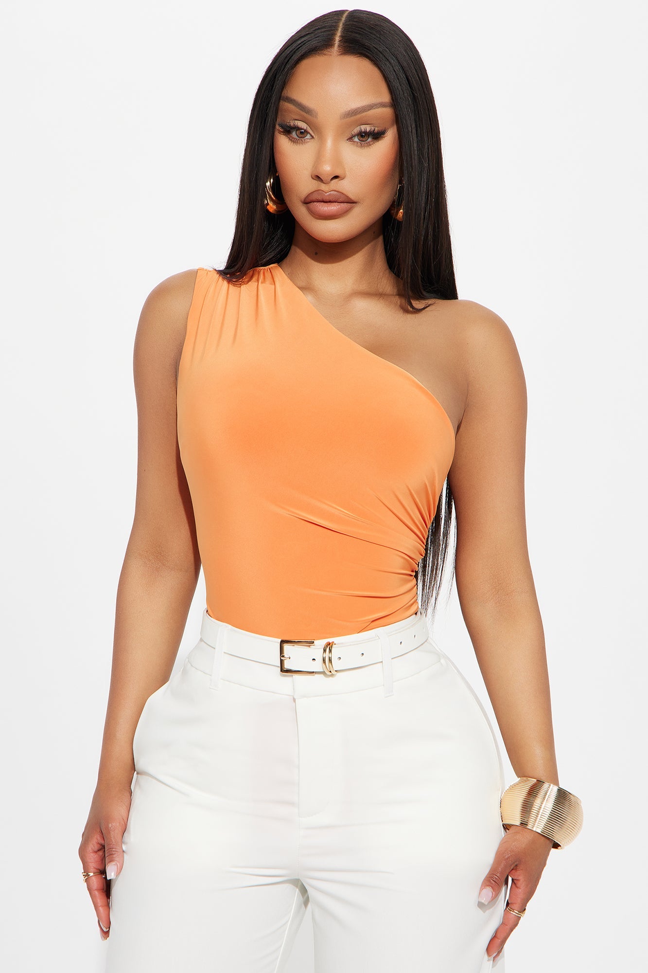 Living Proof One Shoulder Ruched Bodysuit - Orange