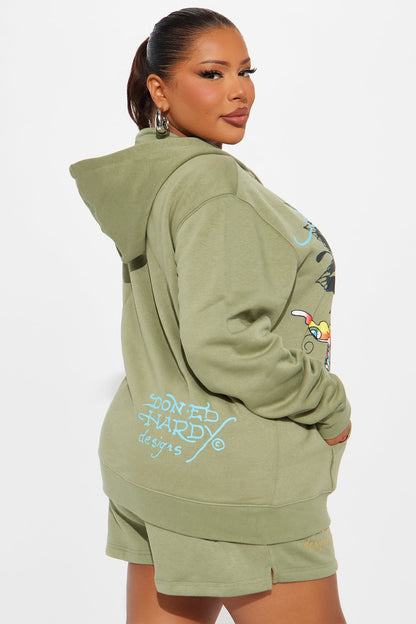 Ed Hardy Butterfly Zip Up Hoodie - Sage