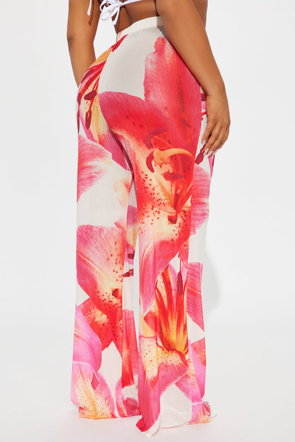 Isabella Floral Mesh Wide Leg Pant - Pink/combo