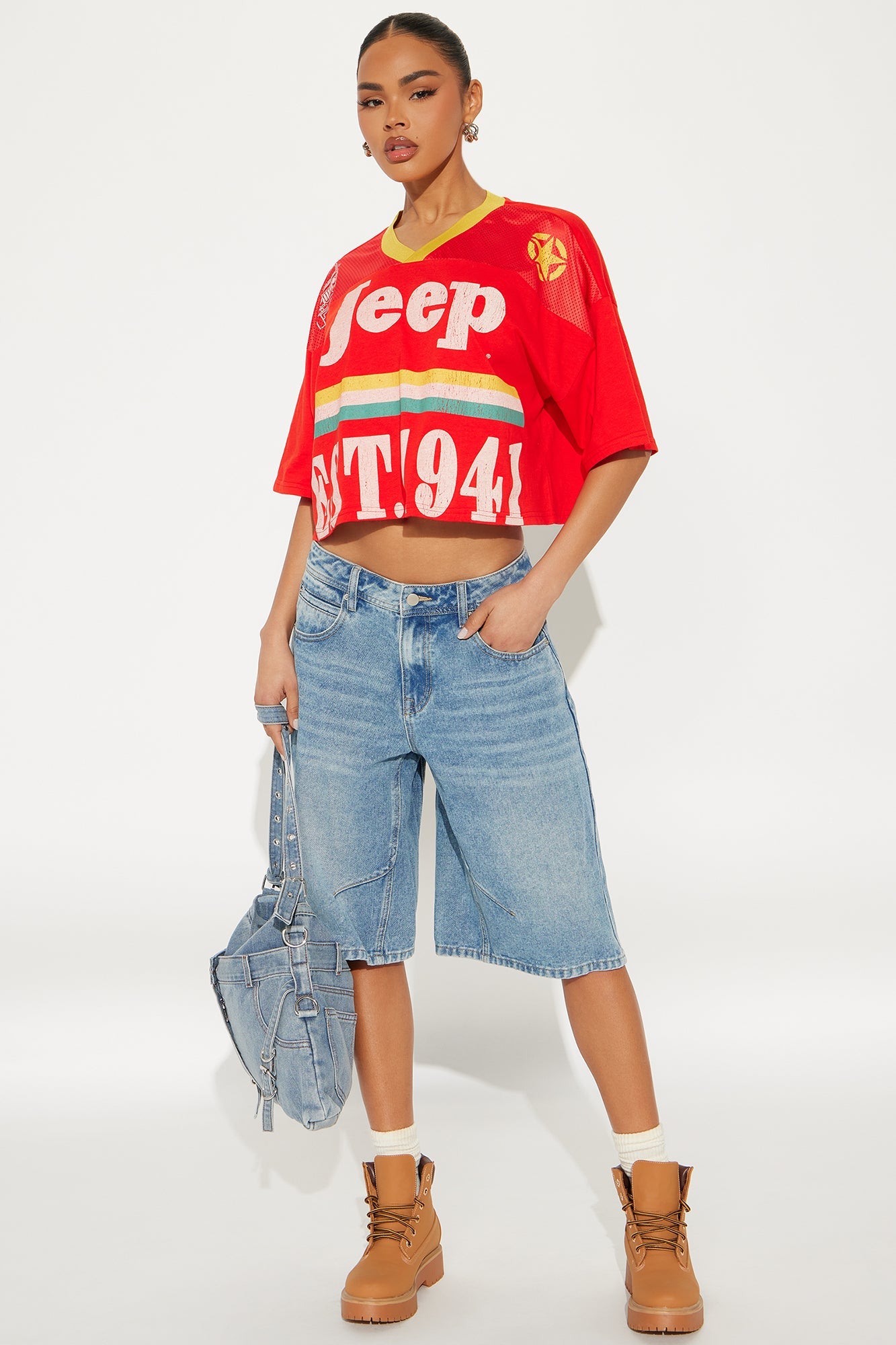 Jeep Est. 1941 Cropped Jersey Tee - Red