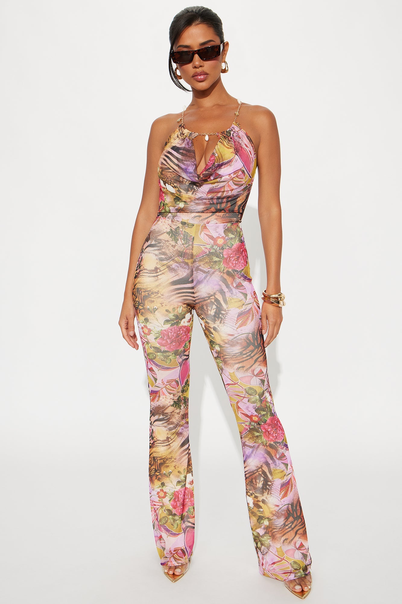 Looking Hot Mesh Jumpsuit - Pink/combo