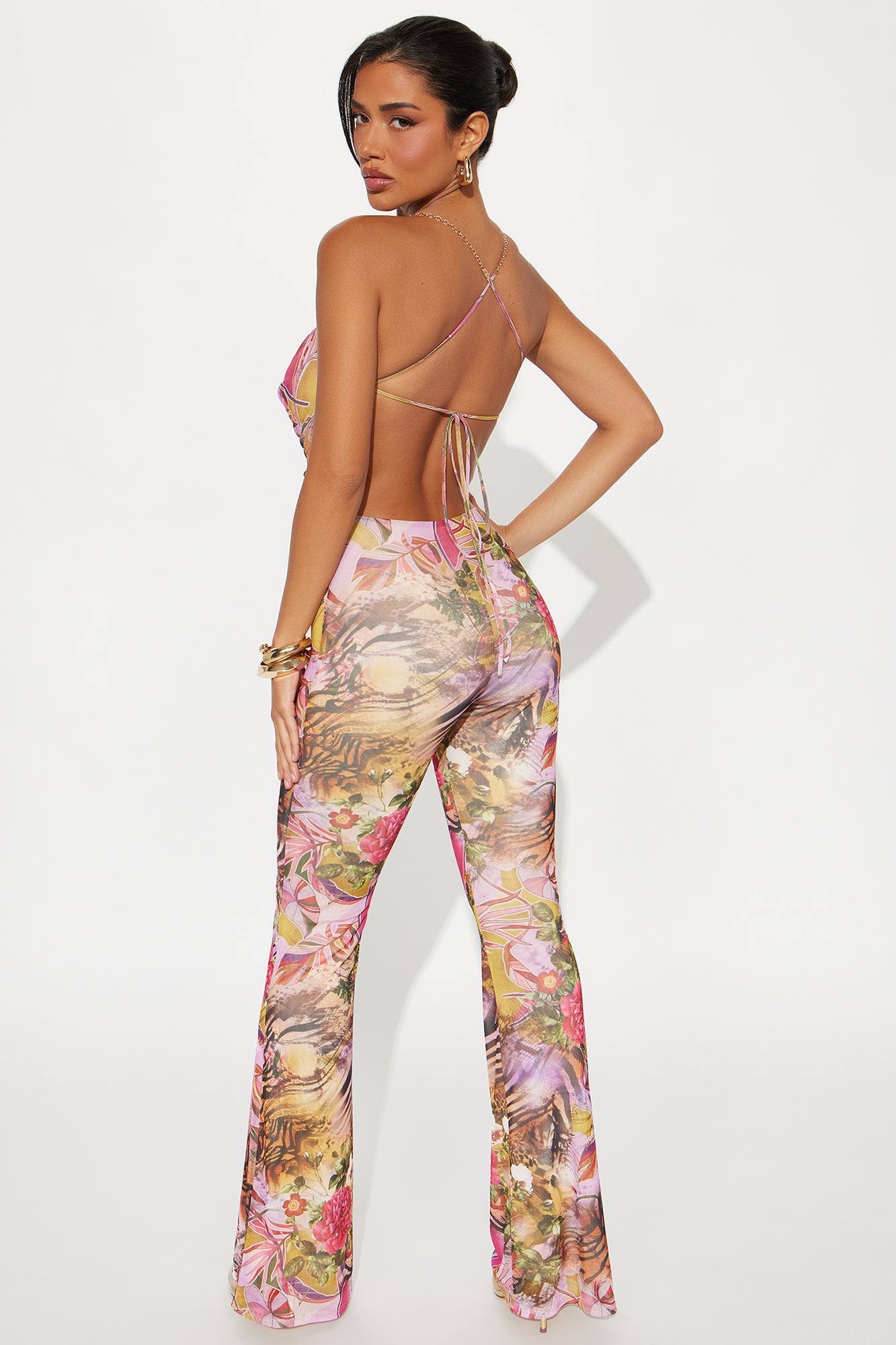 Looking Hot Mesh Jumpsuit - Pink/combo