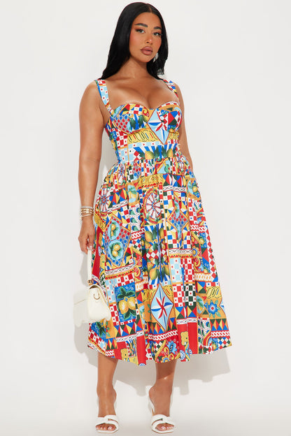 European Dream Poplin Midi Dress - Multi Color