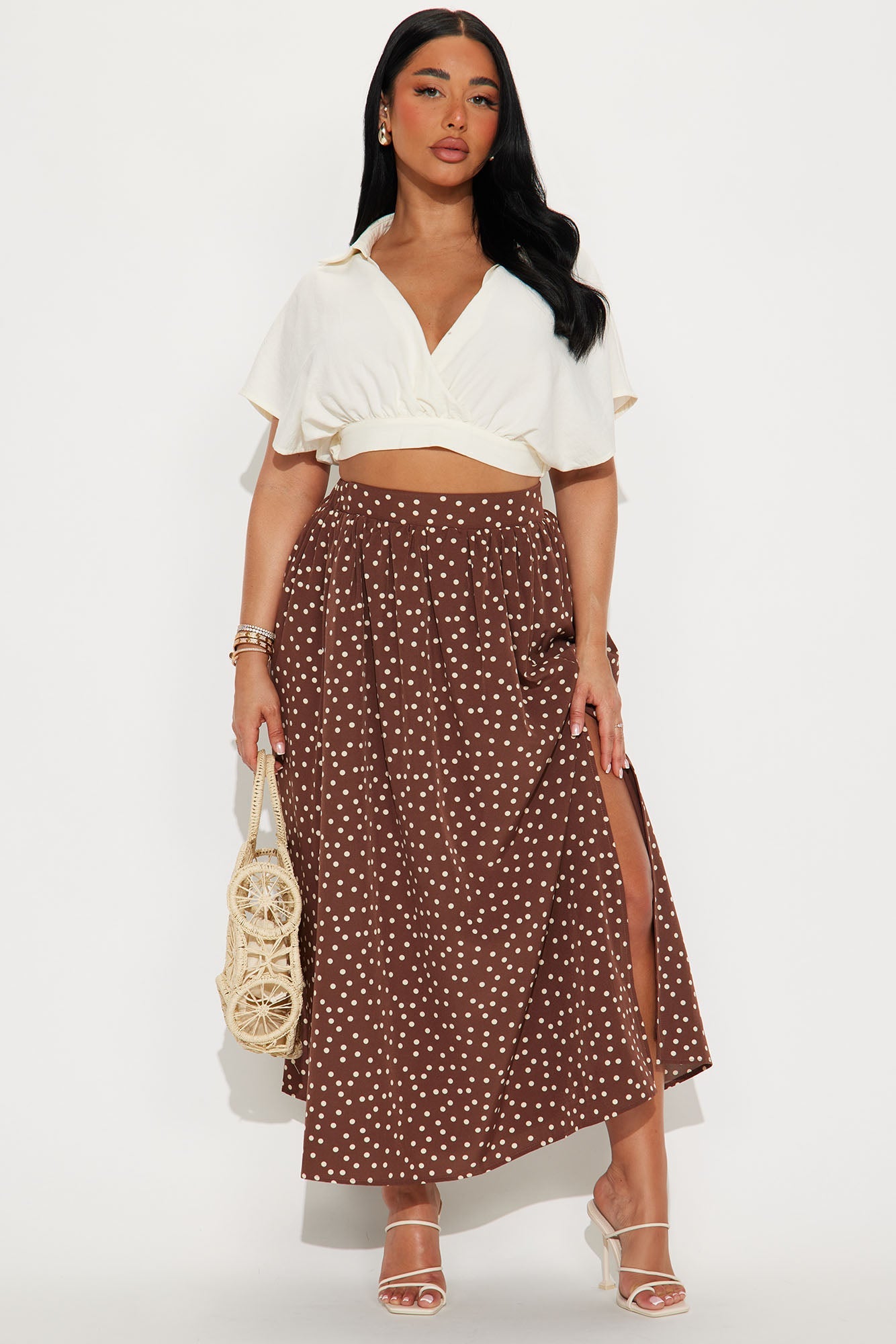Sammie Polka Dot Midi Skirt - Chocolate