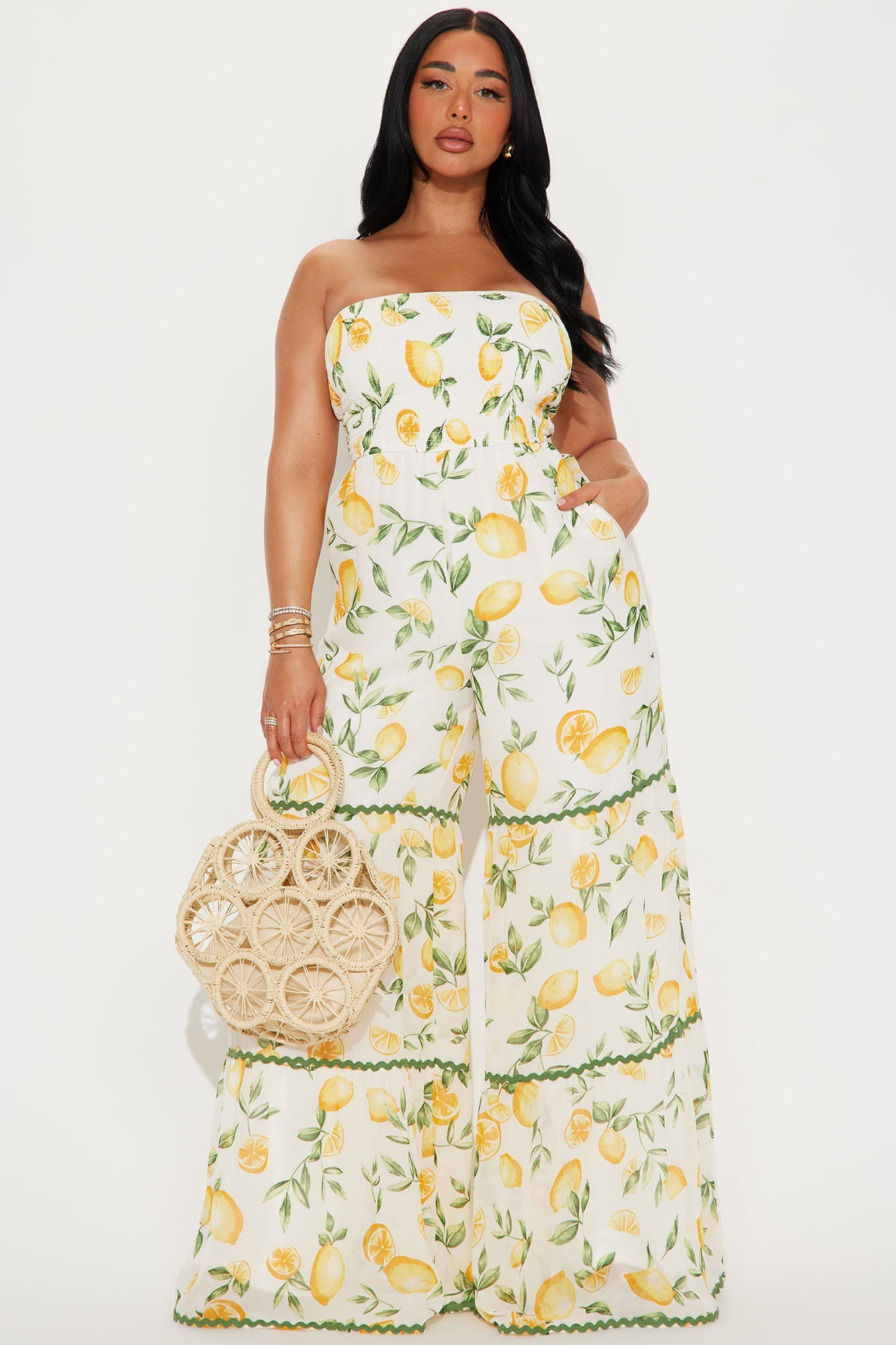 Brighten Your Day Fruit Print Jumpsuit - Yellow/combo