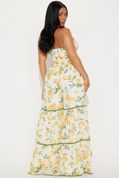 Brighten Your Day Fruit Print Jumpsuit - Yellow/combo