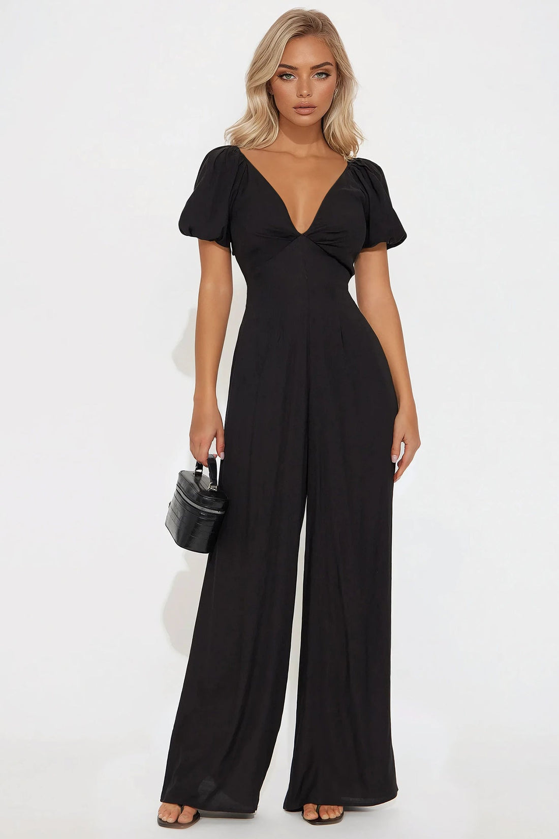 Prim Puff Sleeve Jumpsuit - Black