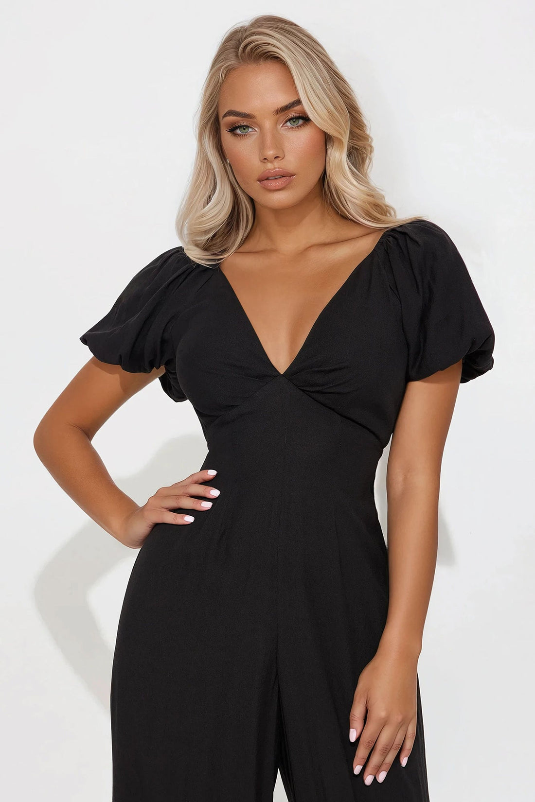 Prim Puff Sleeve Jumpsuit - Black