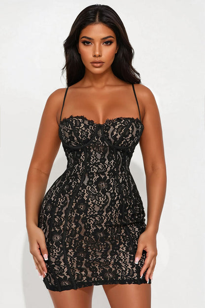 Tall All In Love Lace Mini Dress - Black