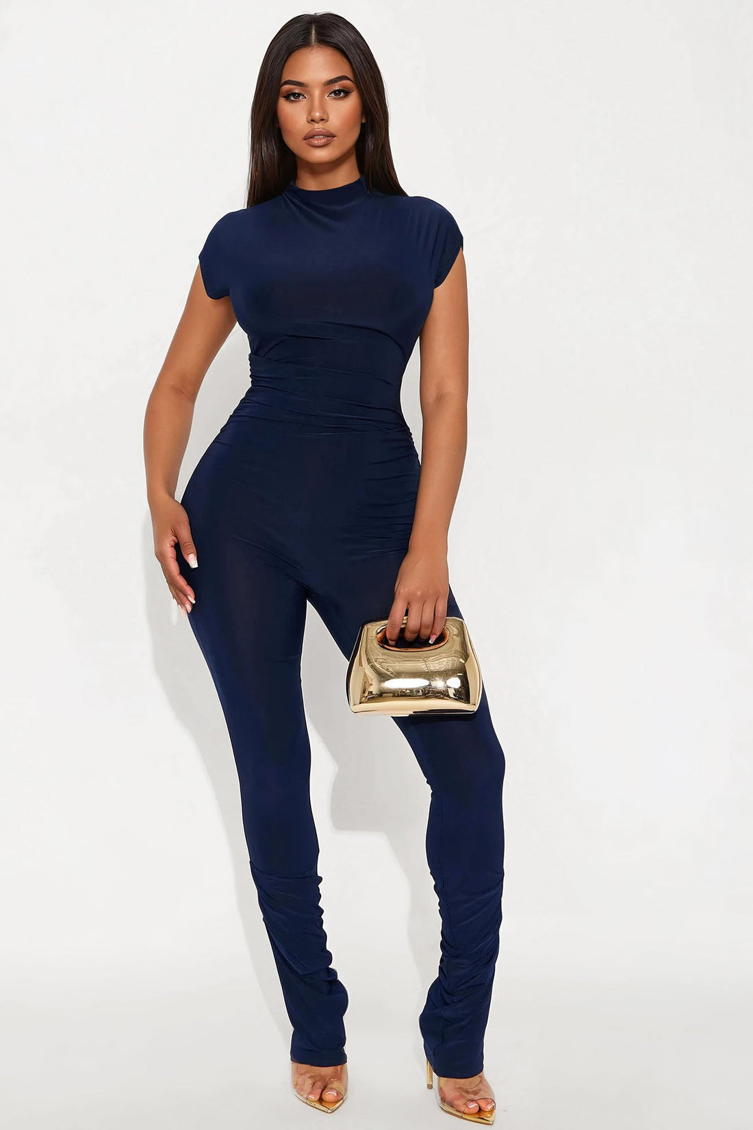 Selma Mock Neck Skinny Jumpsuit - Navy