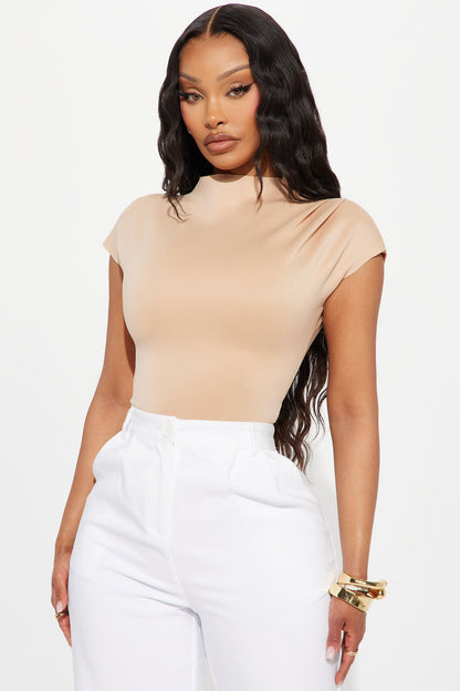 Fern Short Sleeve Mock Neck Bodysuit - Nude