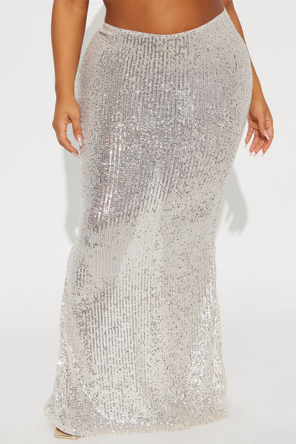 Kendra High Rise Sheer Sequin Maxi Skirt - Nude