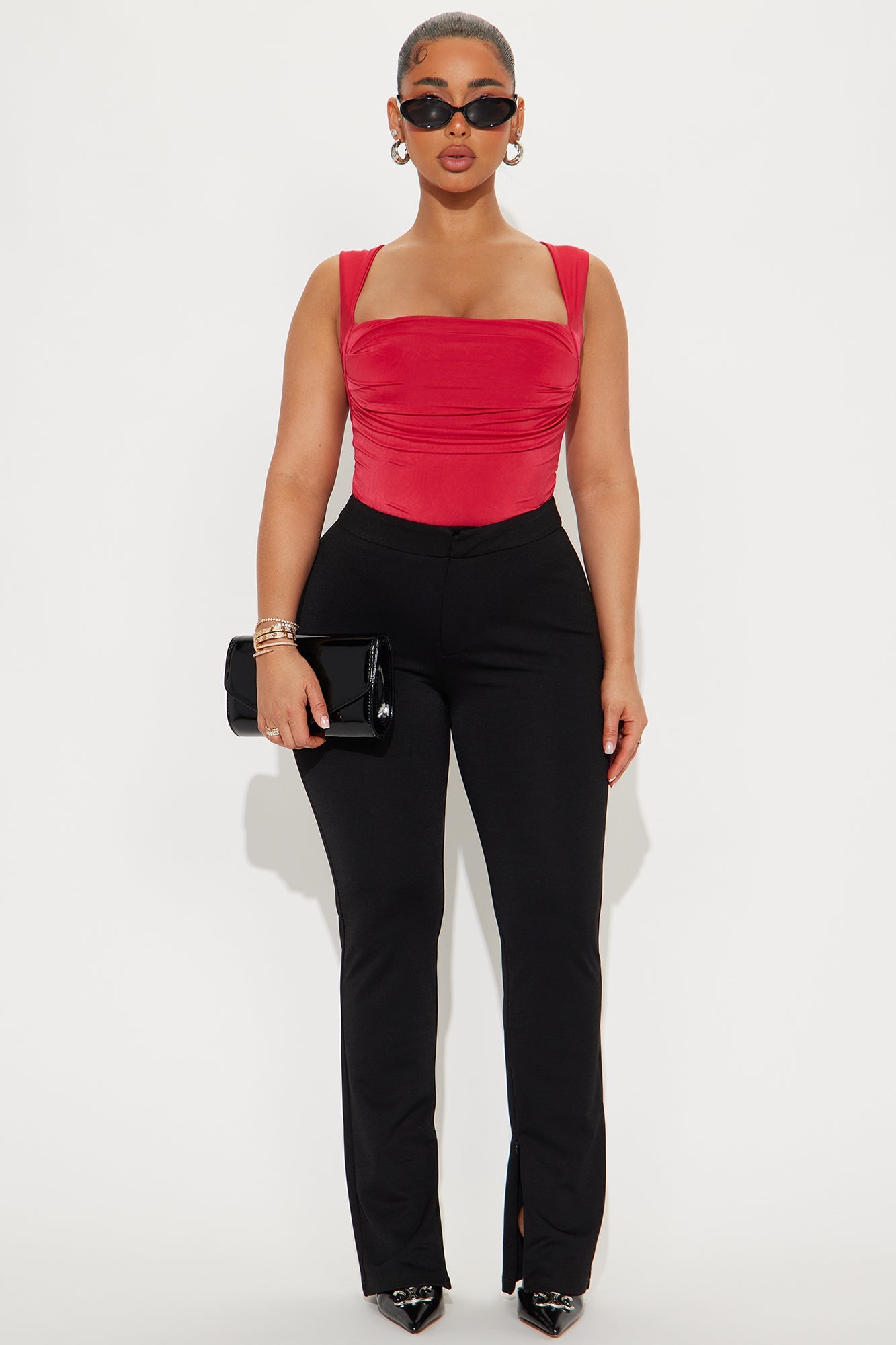 Cute Demeanor Square Neck Ruched Bodysuit - Red