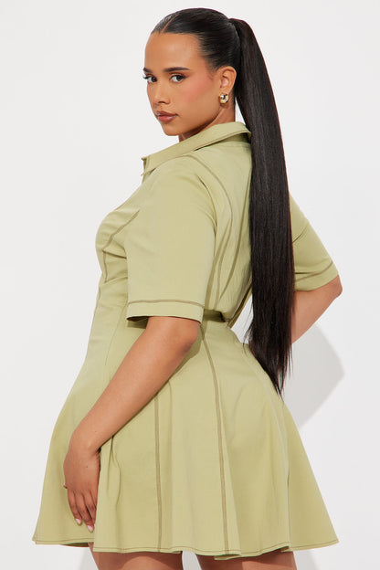 Prim Collared Mini Dress - Olive