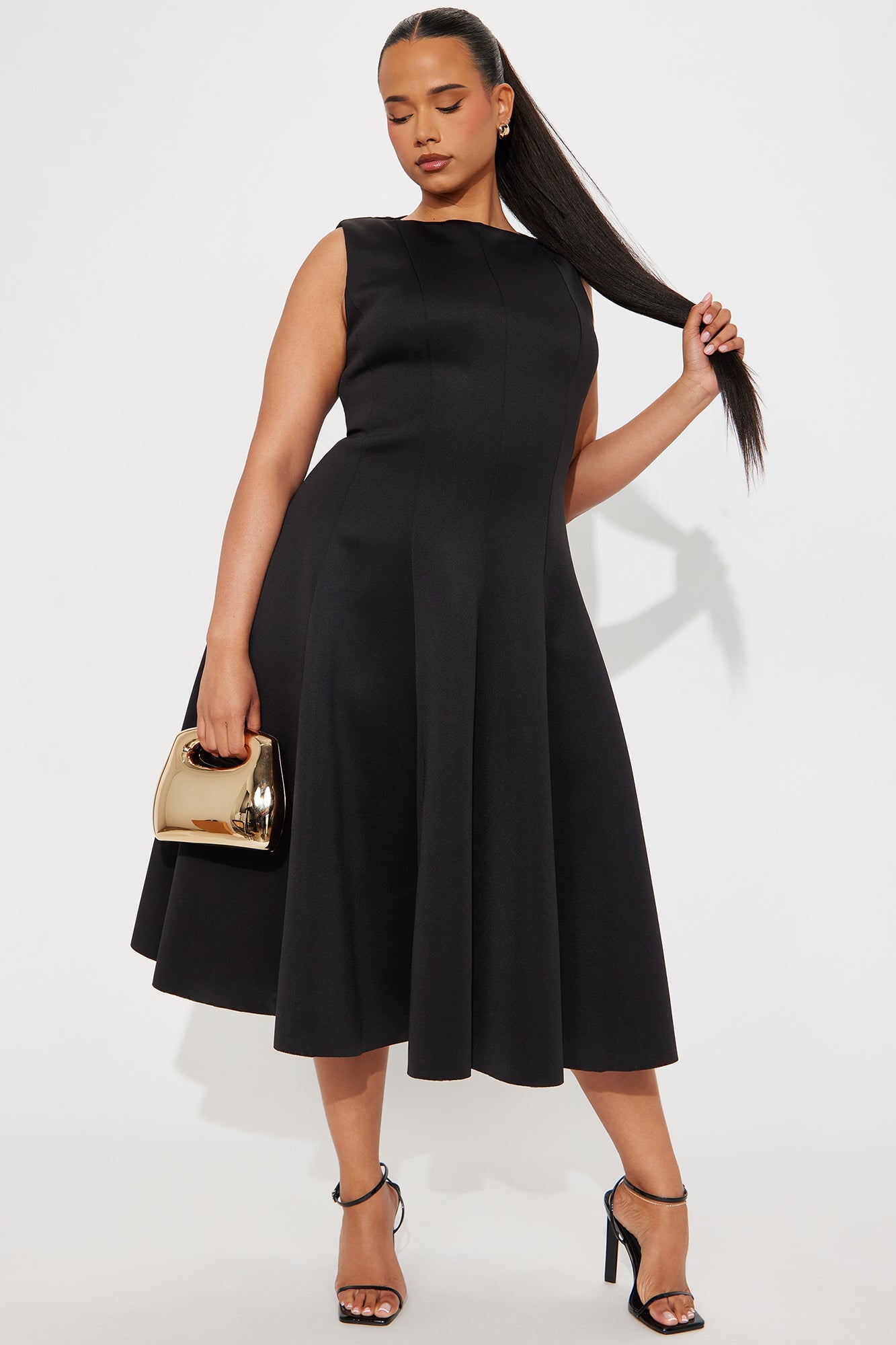 Sweet Sunday Pleated Midi Dress - Black