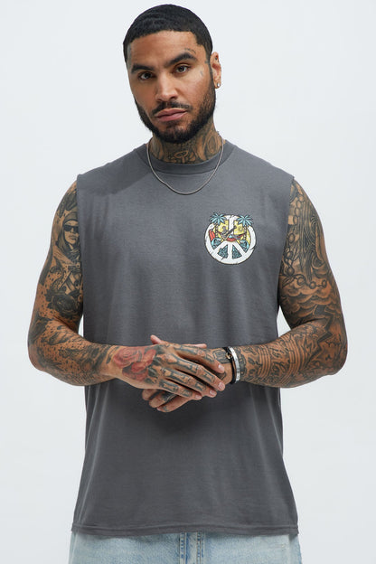 Paradise Found Muscle Tee - Charcoal