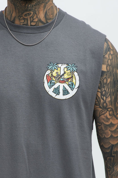 Paradise Found Muscle Tee - Charcoal