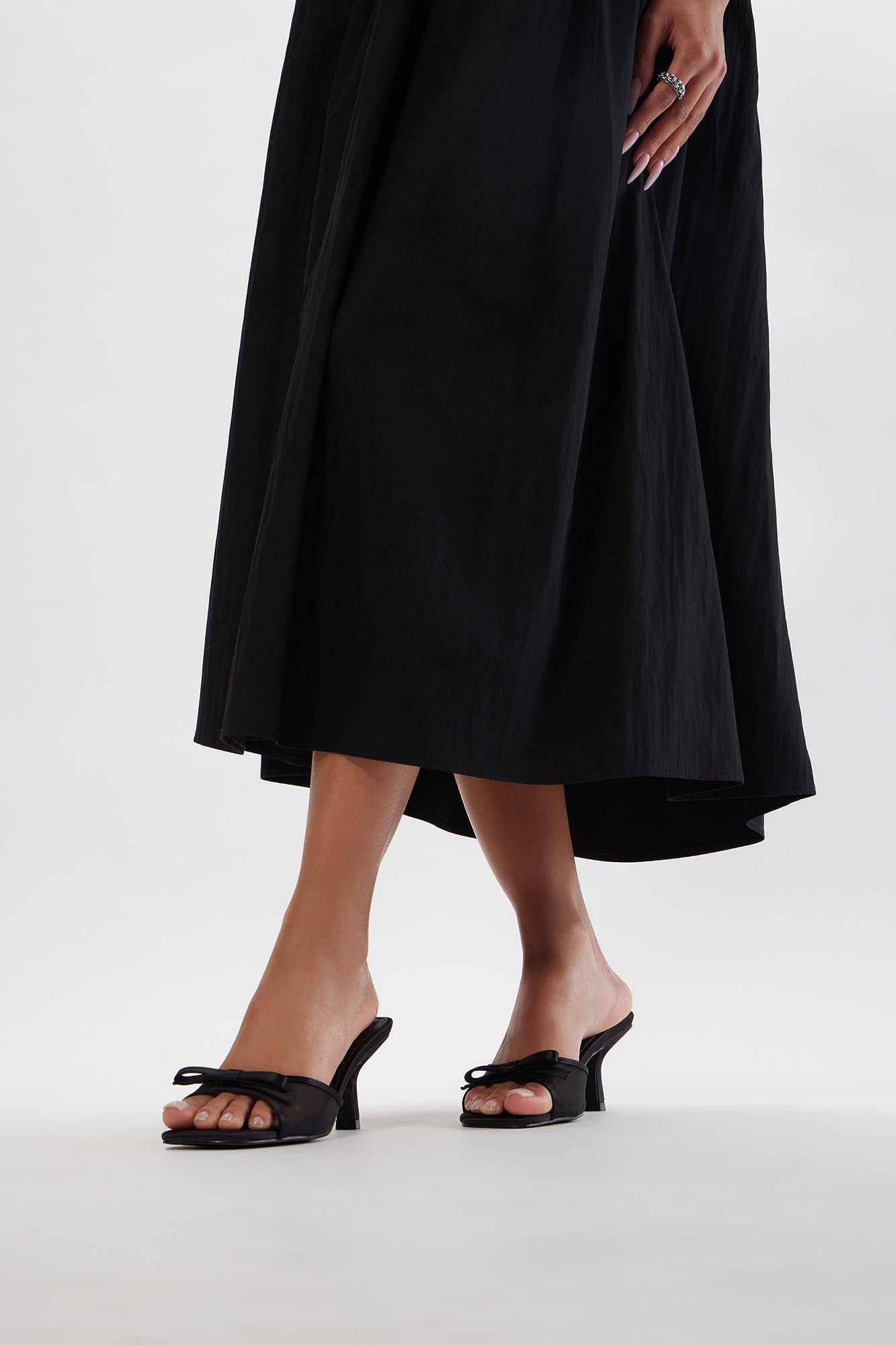 Divya Bow Faux Leather Mules - Black