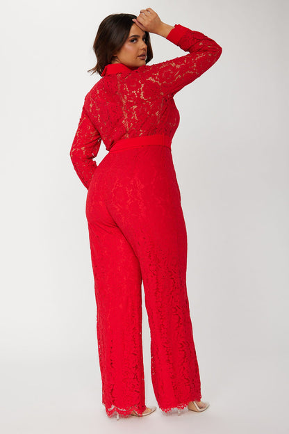 Perfect Night Lace Jumpsuit - Red