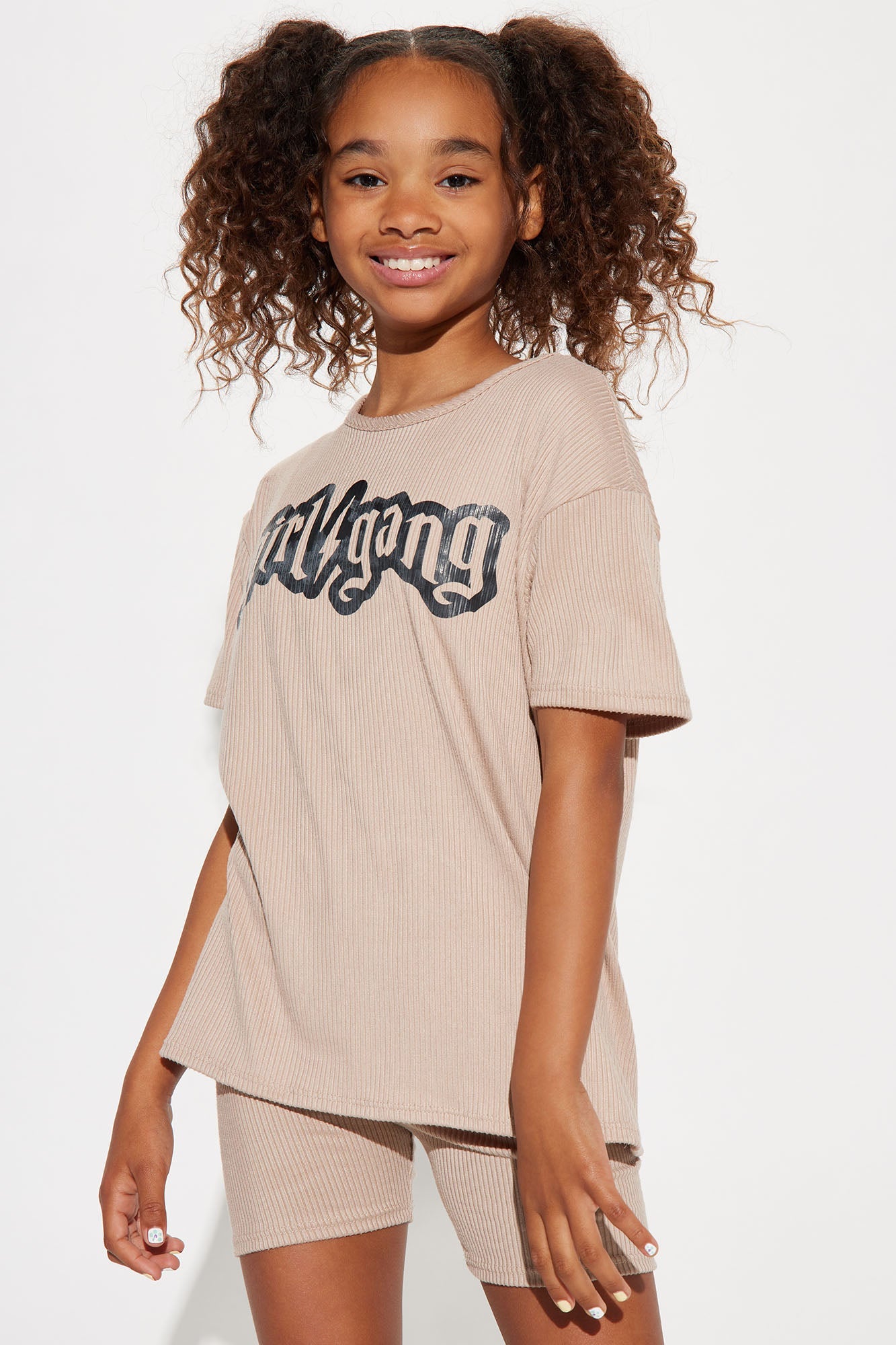 Mini Chelsea Girl Gang Biker Short Set - Khaki