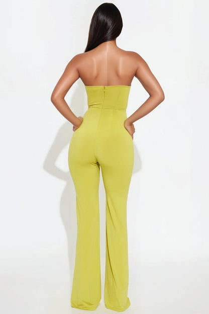 Josephine Strapless Wide Leg Jumpsuit - Chartreuse