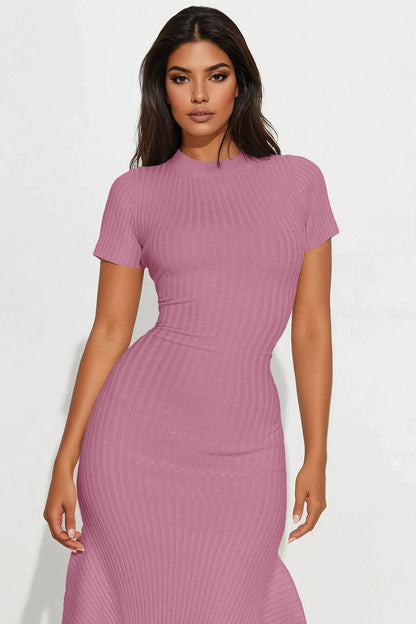 Rare Catch Ribbed Midi Dress - Mauve