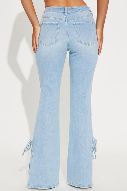 All Tied Up Split Hem Flare Jeans - Light Wash