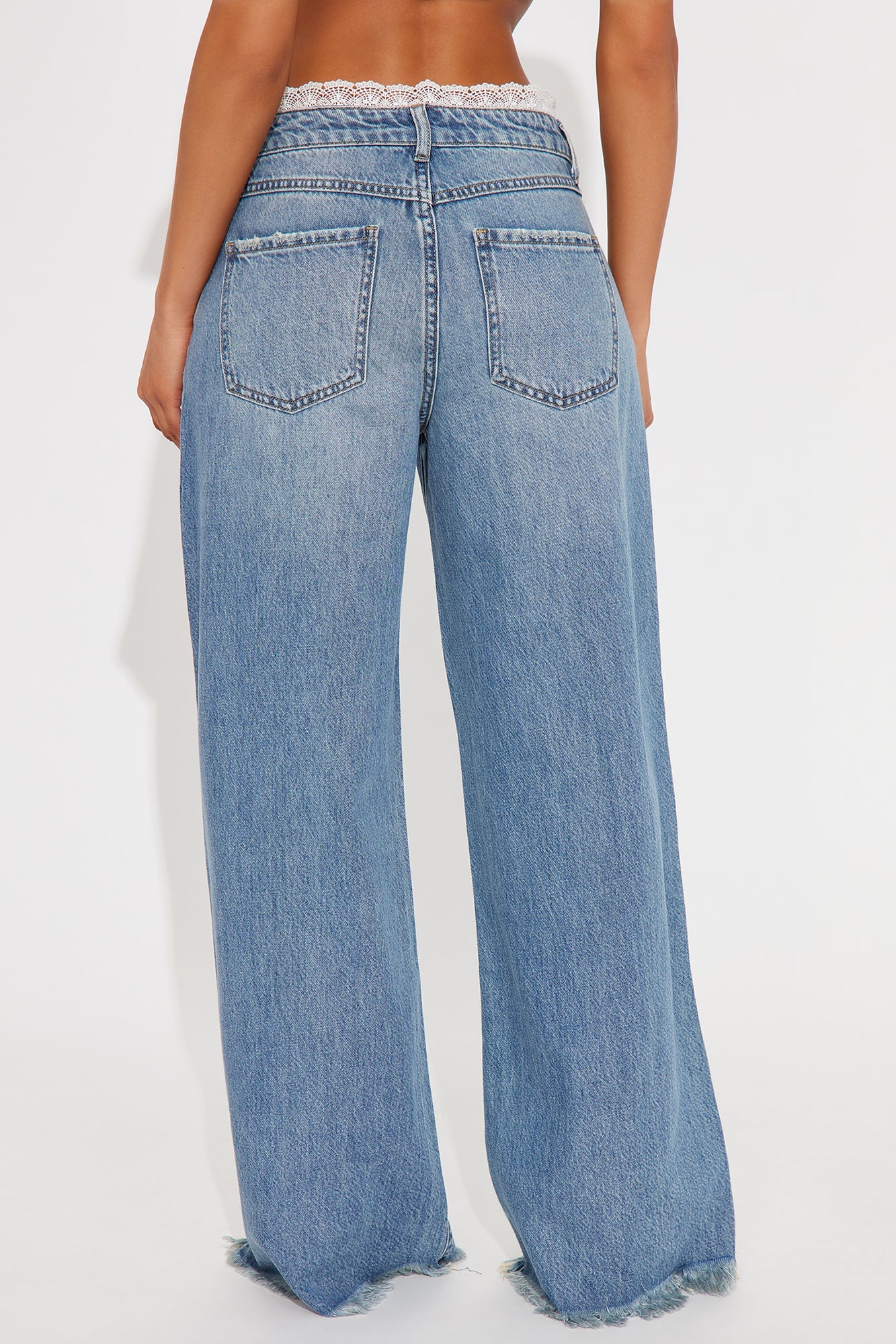 Tula Non Stretch Lace Trim Wide Leg Jeans - Medium Wash