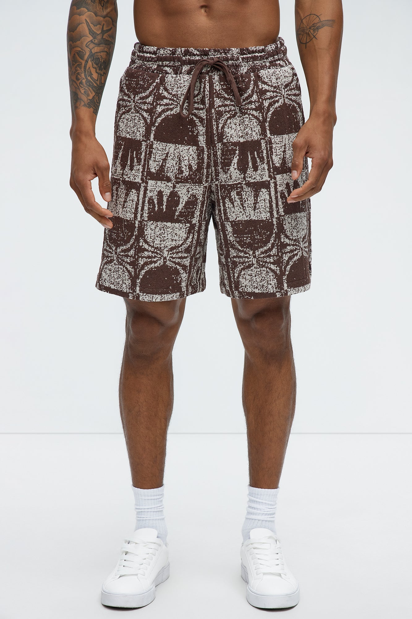 Tribal Pattern Relaxed Shorts - Brown/combo