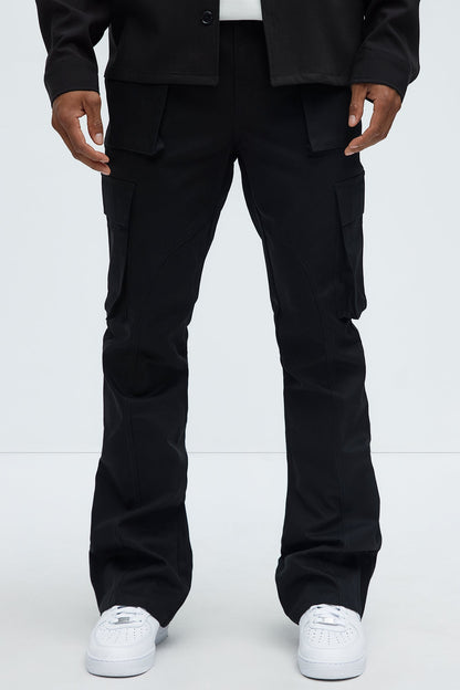 Double Up Stacked Slim Cargo Pants - Black