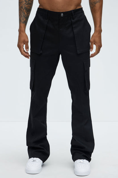 Double Up Stacked Slim Cargo Pants - Black