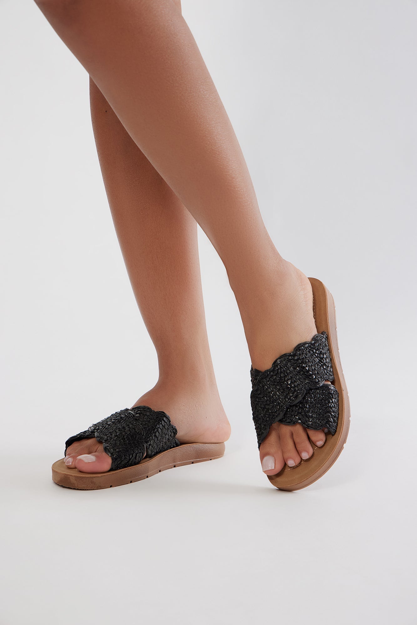 Crystal Cove Raffia Sandals - Black