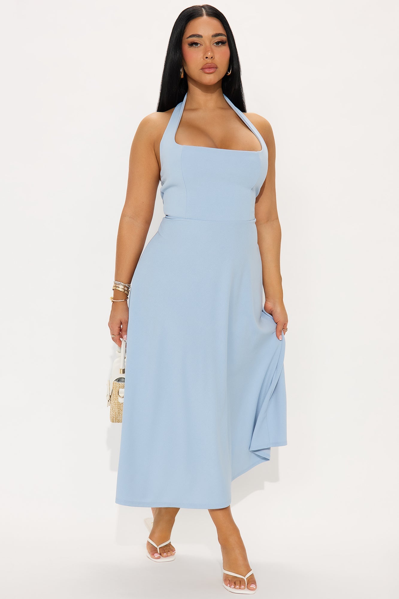 Alena Halter Midi Dress - Blue