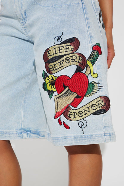 Ed Hardy Love Hurts Baggy Denim Jorts - Light Wash