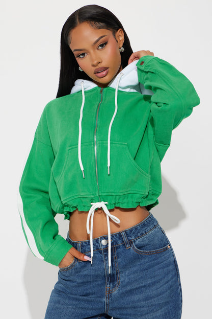 Catch Up Hooded Twill Jacket - Kelly Green