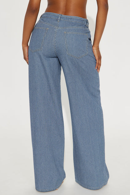 Laid Back Pinstripe Wide Leg Denim Trouser - Dark Wash