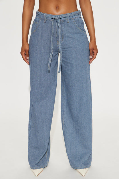 Laid Back Pinstripe Wide Leg Denim Trouser - Dark Wash