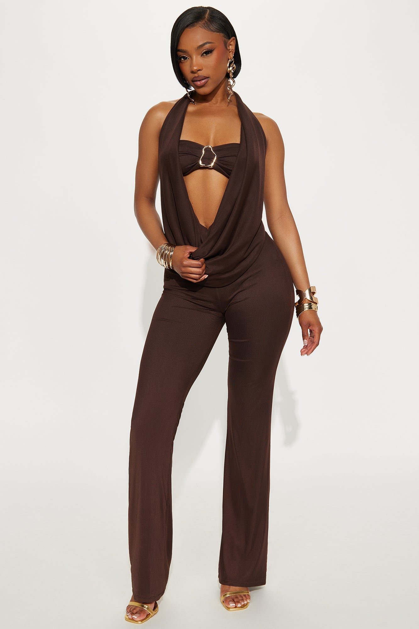 Make It Yours Mesh 3 Piece Pant Set - Chocolate