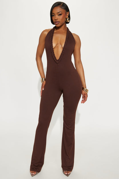 Valerie Sexy Club Halter Jumpsuit - Brown