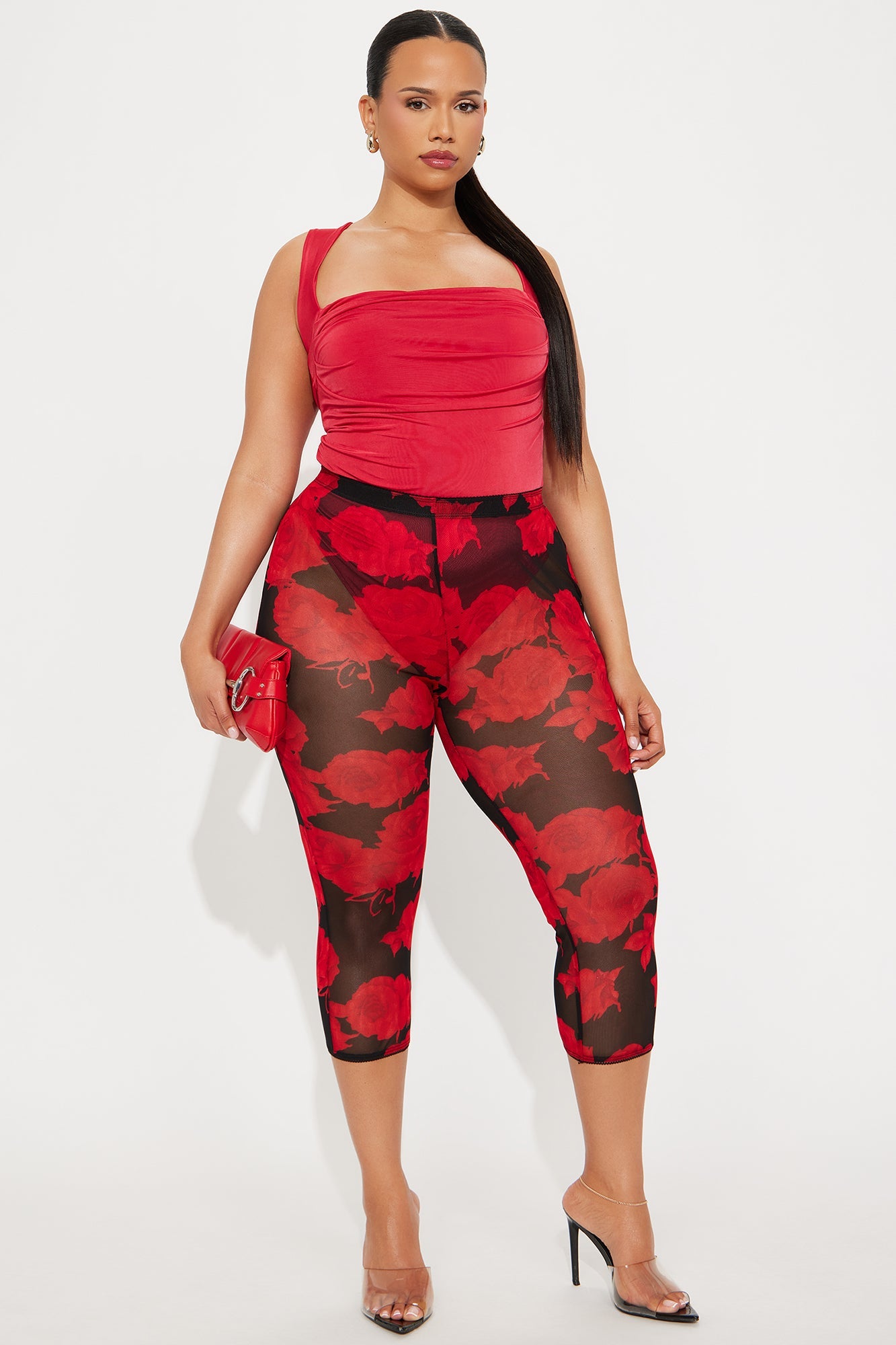 Cute Demeanor Square Neck Ruched Bodysuit - Red